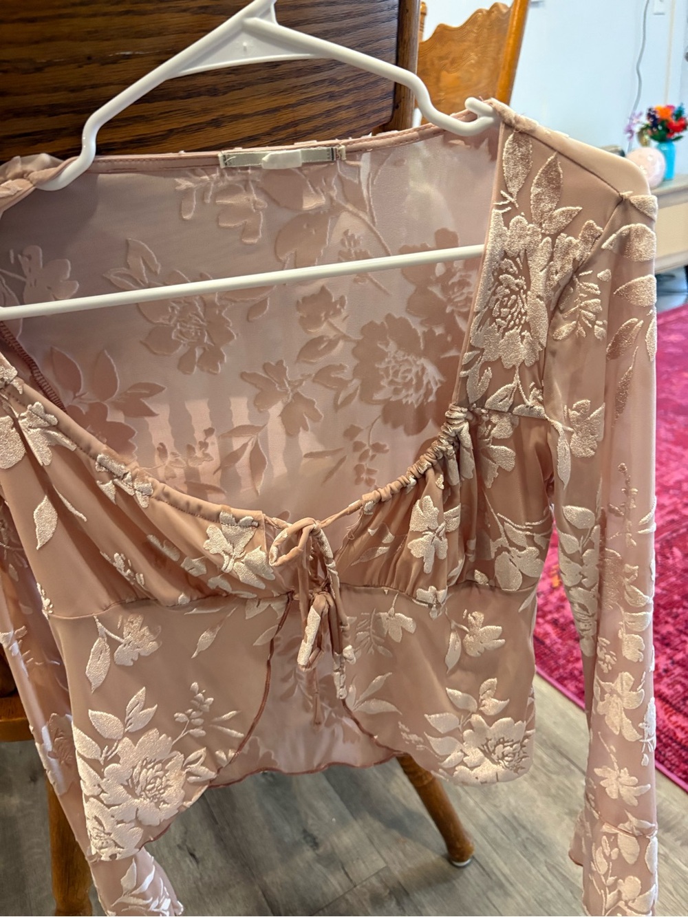 Kimchi Blue Blush Pink Floral Tie-Front Sheer Blouse